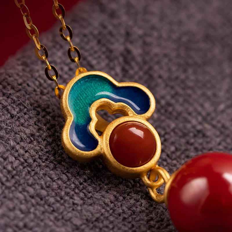 Buddha Stones 925スターリングシルバーメッキゴールド辰砂レッドアゲート祝福ネックレスペンダントイヤリングリングセット