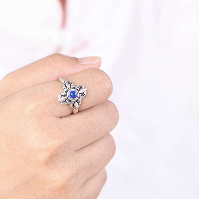 Buddha Stonesチベット 925 スターリングシルバー 天然ラズライト ポジティブ 調節可能リング - image 4