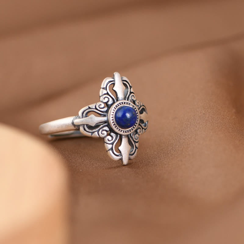 Buddha Stonesチベット 925 スターリングシルバー 天然ラズライト ポジティブ 調節可能リング - image 3