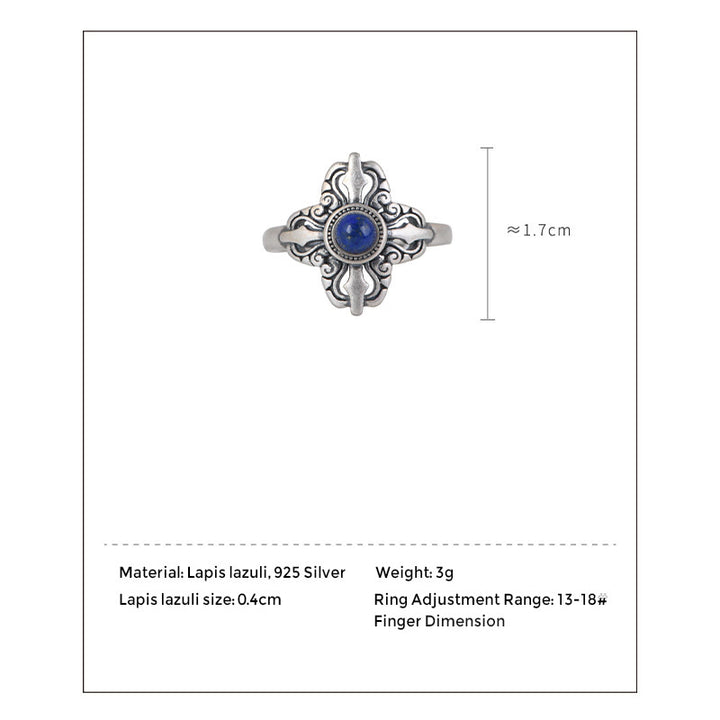 Buddha Stonesチベット 925 スターリングシルバー 天然ラズライト ポジティブ 調節可能リング - image 8