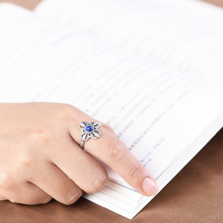 Buddha Stonesチベット 925 スターリングシルバー 天然ラズライト ポジティブ 調節可能リング - image 5