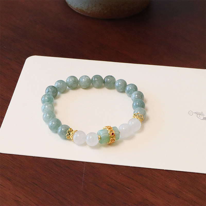 Buddha Stonesシングルダブルレイヤー翡翠平和バックル幸運ブレスレット