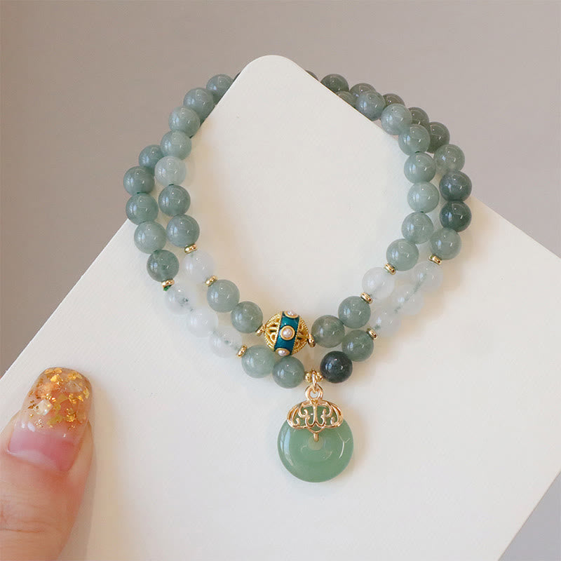 Buddha Stonesシングルダブルレイヤー翡翠平和バックル幸運ブレスレット