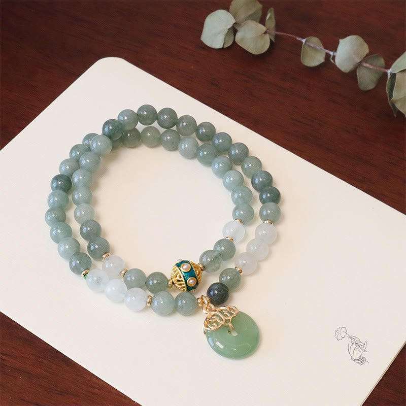 Buddha Stonesシングルダブルレイヤー翡翠平和バックル幸運ブレスレット