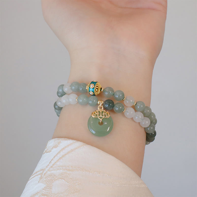 Buddha Stonesシングルダブルレイヤー翡翠平和バックル幸運ブレスレット