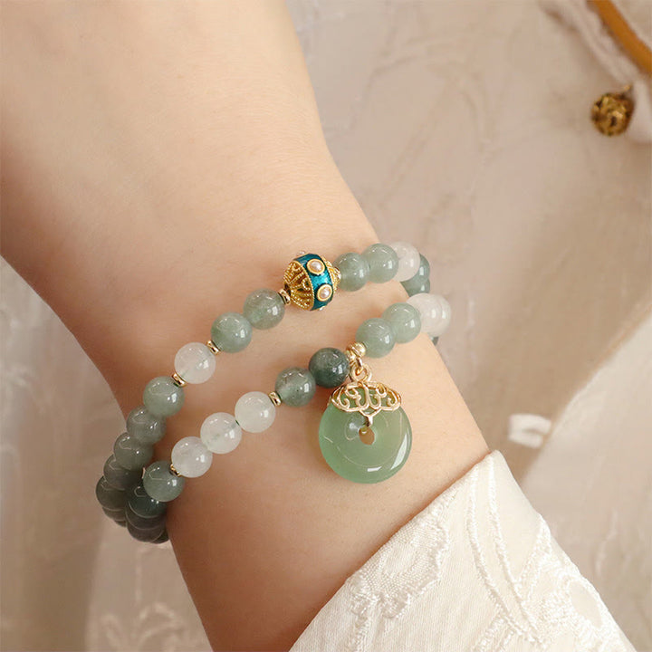 Buddha Stonesシングルダブルレイヤー翡翠平和バックル幸運ブレスレット