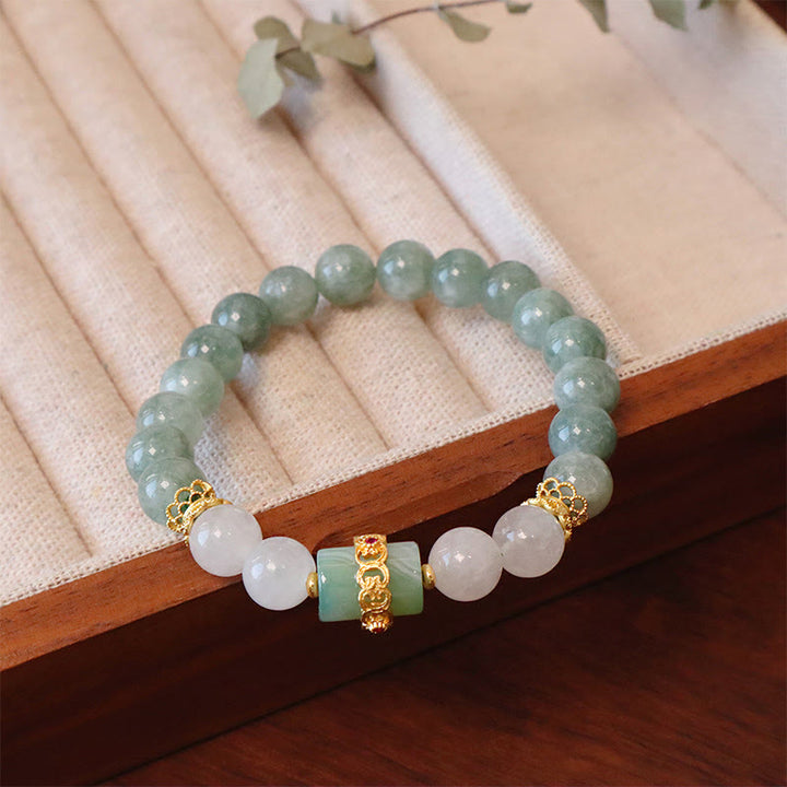 Buddha Stonesシングルダブルレイヤー翡翠平和バックル幸運ブレスレット