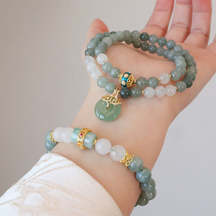 Buddha Stonesシングルダブルレイヤー翡翠平和バックル幸運ブレスレット