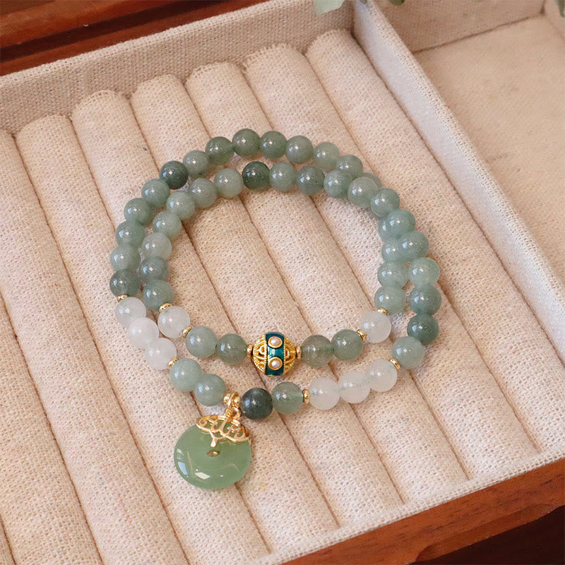 Buddha Stonesシングルダブルレイヤー翡翠平和バックル幸運ブレスレット