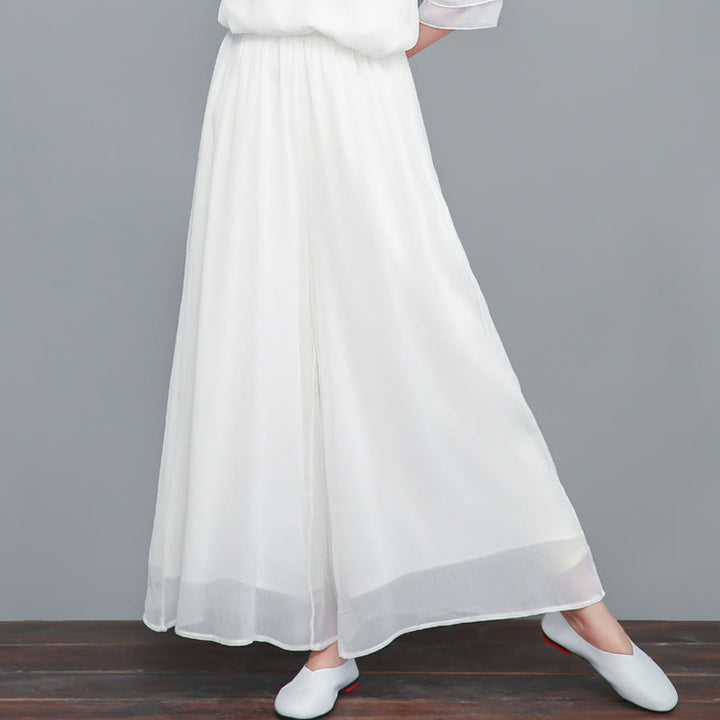 Buddha Stones七分袖シフォンチャイナドレス ミディ丈 ワイドレッグパンツ 瞑想 禅 練習着