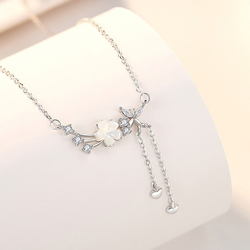 Buddha Stones925スターリングシルバー フラワー バタフライ ラブネックレス ペンダント イヤリングセット