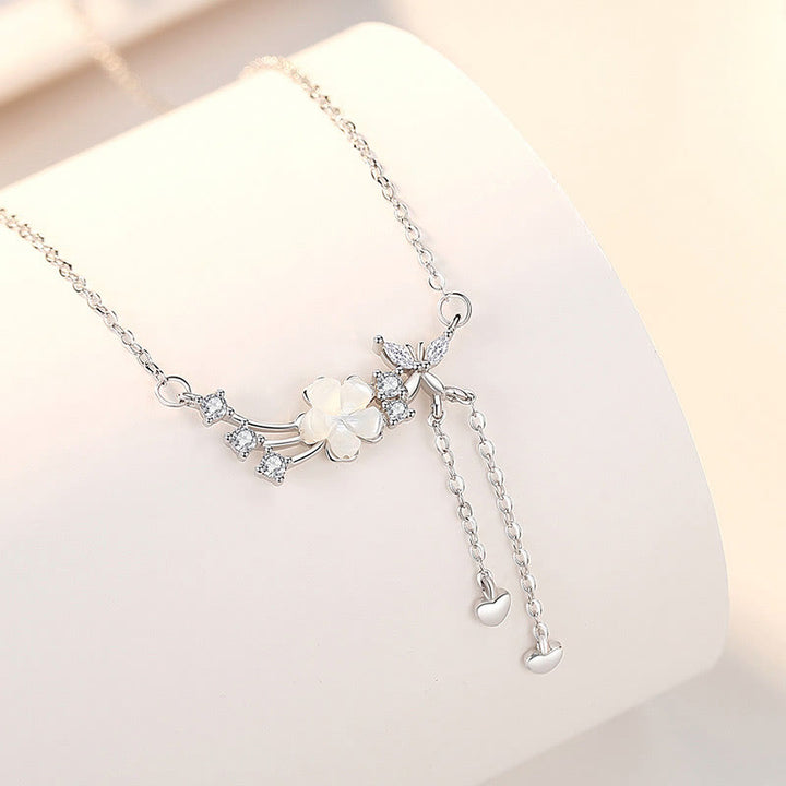 Buddha Stones925スターリングシルバー フラワー バタフライ ラブネックレス ペンダント イヤリングセット