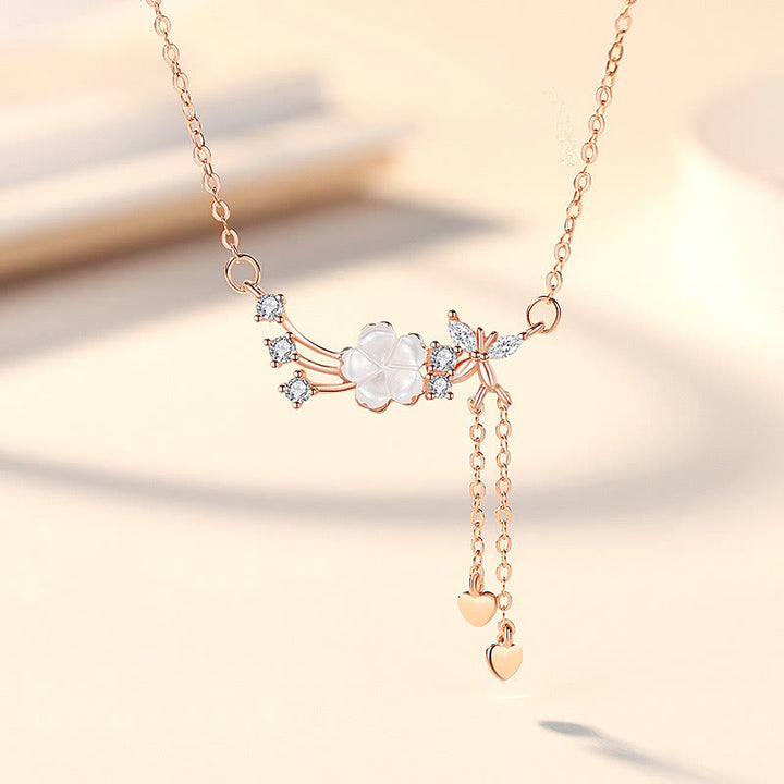 Buddha Stones925スターリングシルバー フラワー バタフライ ラブネックレス ペンダント イヤリングセット - ローズゴールドネックレス - image 6