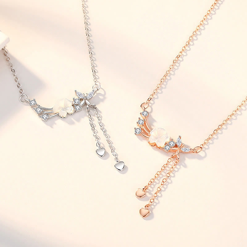Buddha Stones925スターリングシルバー フラワー バタフライ ラブネックレス ペンダント イヤリングセット