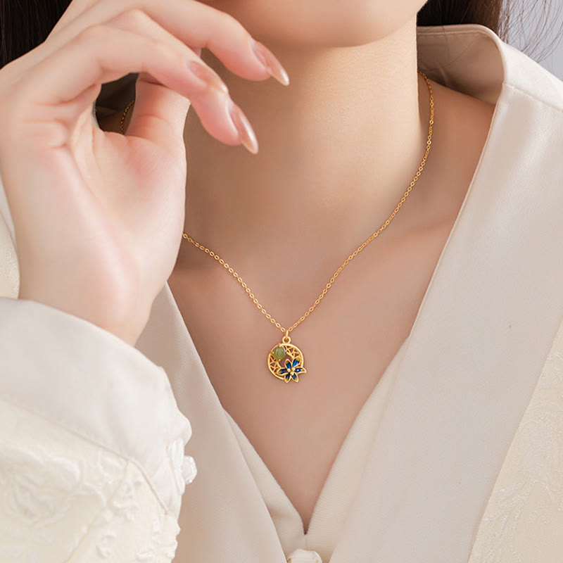 Buddha Stones 925スターリングシルバー 天然和田翡翠フラワー 幸運のネックレス ペンダント リング イヤリング セット