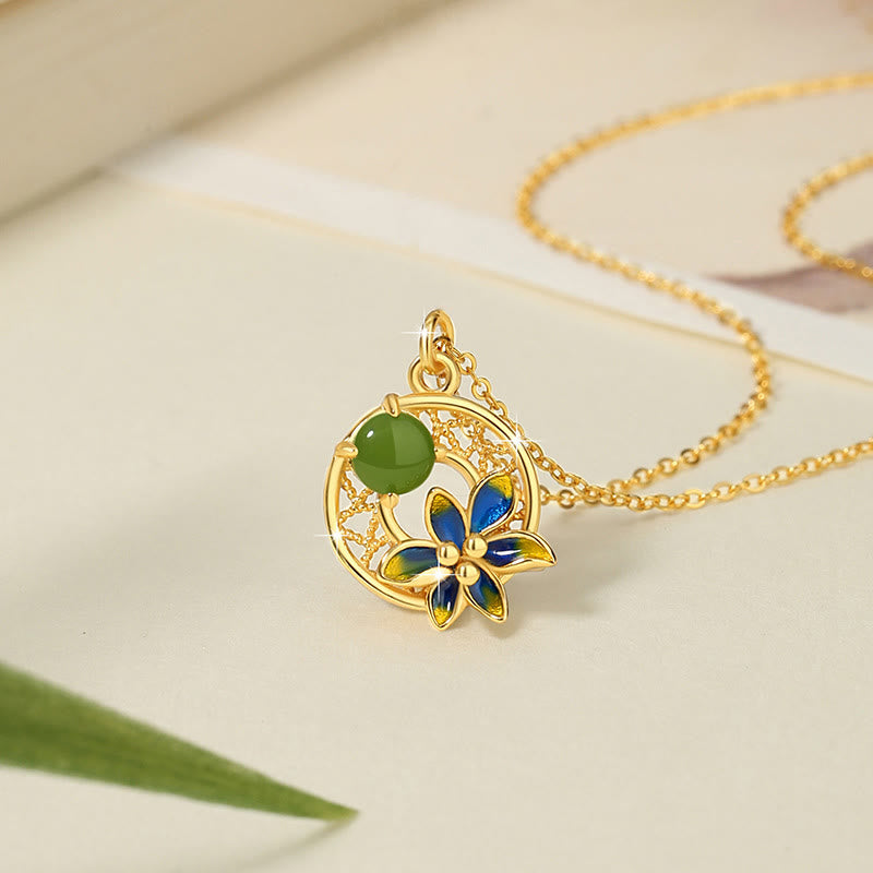 Buddha Stones 925スターリングシルバー 天然和田翡翠フラワー 幸運のネックレス ペンダント リング イヤリング セット