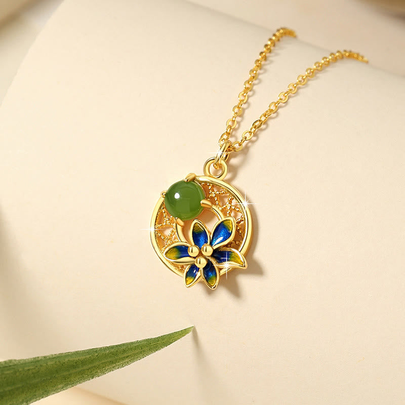 Buddha Stones 925スターリングシルバー 天然和田翡翠フラワー 幸運のネックレス ペンダント リング イヤリング セット