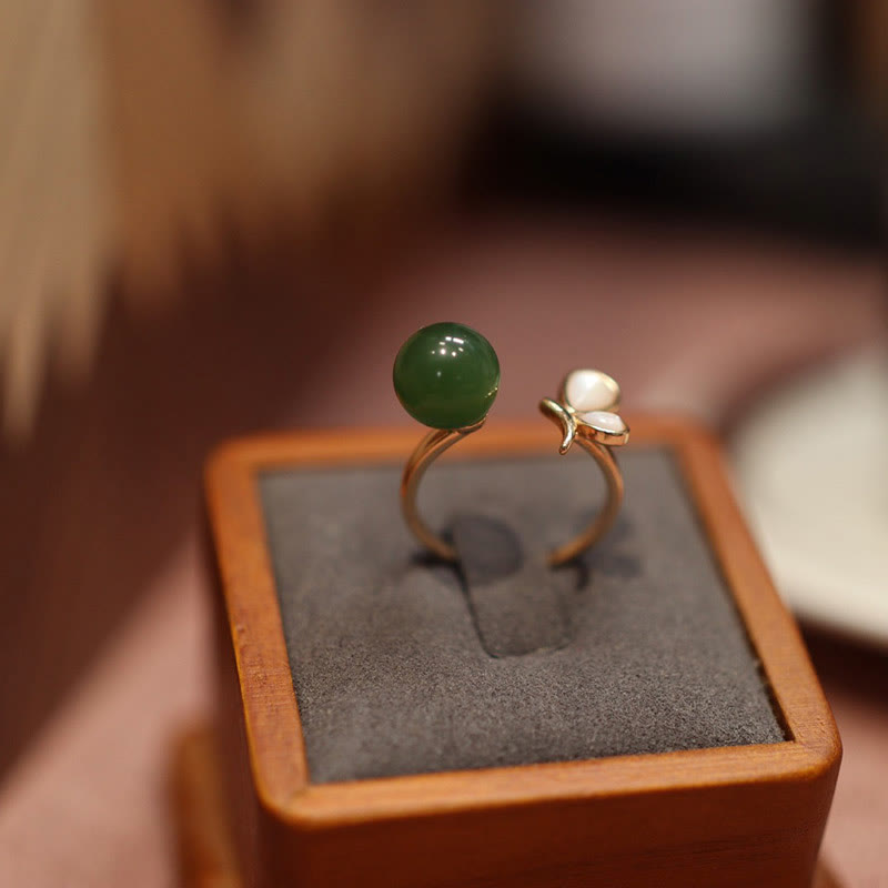 Buddha Stones天然バタフライ シャコガイ石 シアン翡翠 銅メッキ ゴールド 落ち着いたネックレス ペンダント リング イヤリングセット