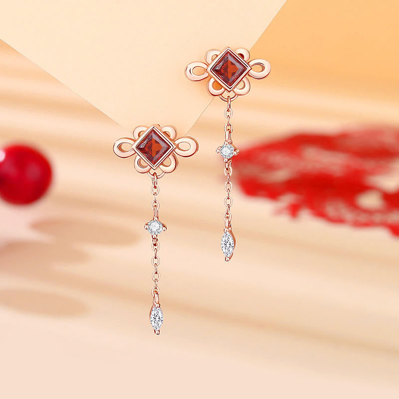 Buddha Stones925スターリングシルバー 中国結び 赤ジルコン 富のネックレス ペンダント ブレスレット イヤリングセット