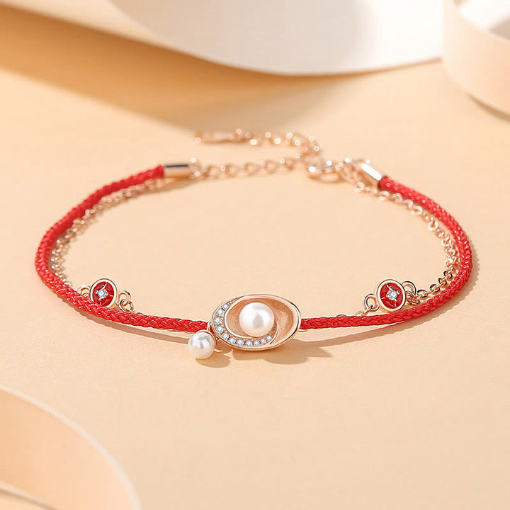 Buddha Stones925スターリングシルバー パールインゴット 銅貨 ヒーリングネックレスペンダント レッドロープブレスレットセット