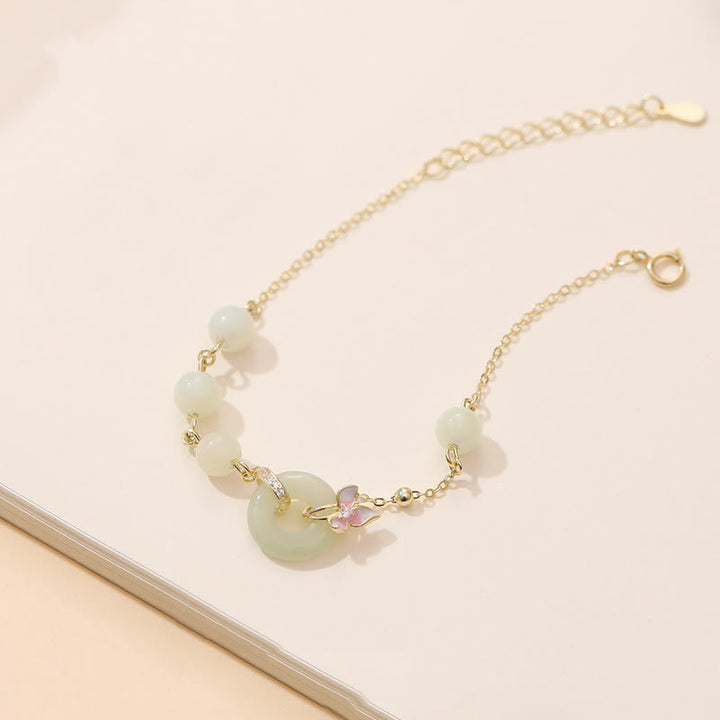 Buddha Stones 925スターリングシルバー 天然和田翡翠 平和バックル オーキッド 幸運ブレスレット ネックレス ペンダントセット