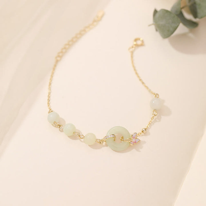 Buddha Stones 925スターリングシルバー 天然和田翡翠 平和バックル オーキッド 幸運ブレスレット ネックレス ペンダントセット