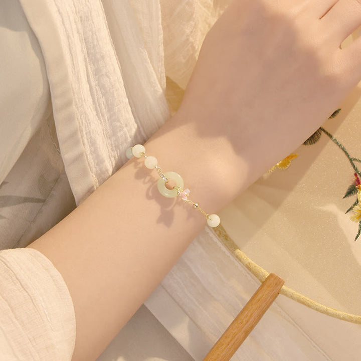 Buddha Stones 925スターリングシルバー 天然和田翡翠 平和バックル オーキッド 幸運ブレスレット ネックレス ペンダントセット