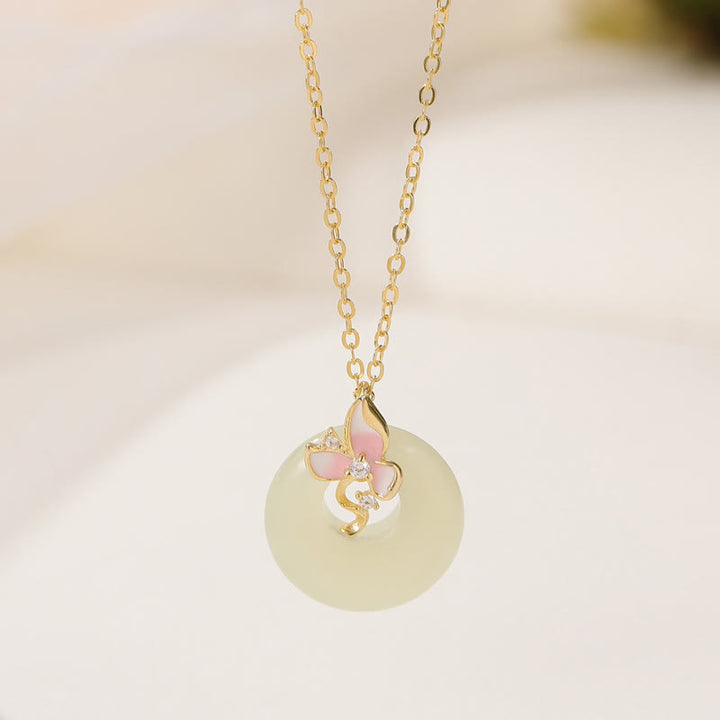 Buddha Stones 925スターリングシルバー 天然和田翡翠 平和バックル オーキッド 幸運ブレスレット ネックレス ペンダントセット