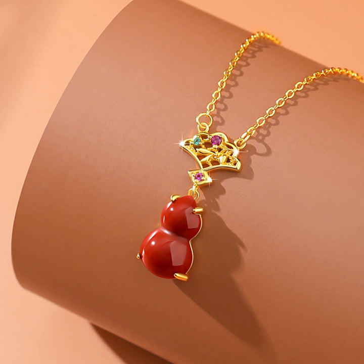 Buddha Stones 925スターリングシルバー レッドアゲート ひょうたん 縁起の良い雲 自信のブレスレット ネックレス ペンダント イヤリングセット