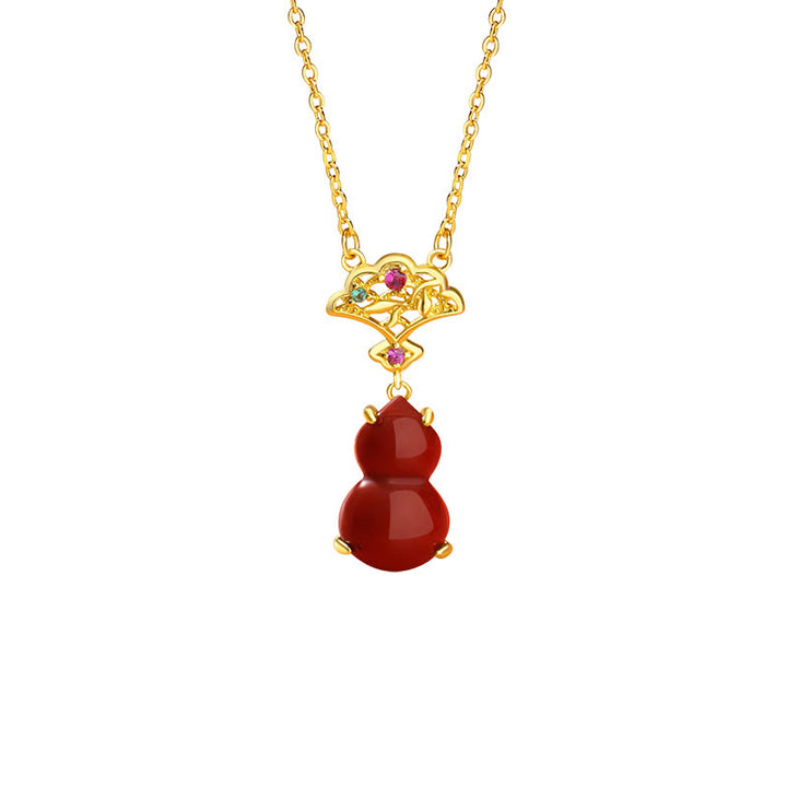 Buddha Stones 925スターリングシルバー レッドアゲート ひょうたん 縁起の良い雲 自信のブレスレット ネックレス ペンダント イヤリングセット