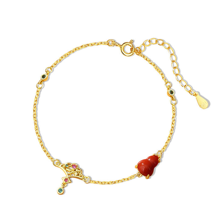 Buddha Stones 925スターリングシルバー レッドアゲート ひょうたん 縁起の良い雲 自信のブレスレット ネックレス ペンダント イヤリングセット