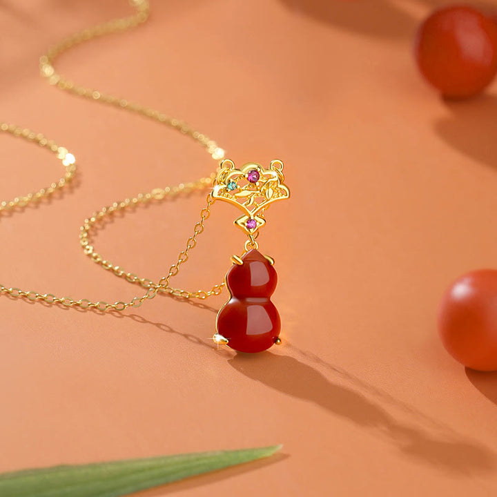 Buddha Stones 925スターリングシルバー レッドアゲート ひょうたん 縁起の良い雲 自信のブレスレット ネックレス ペンダント イヤリングセット