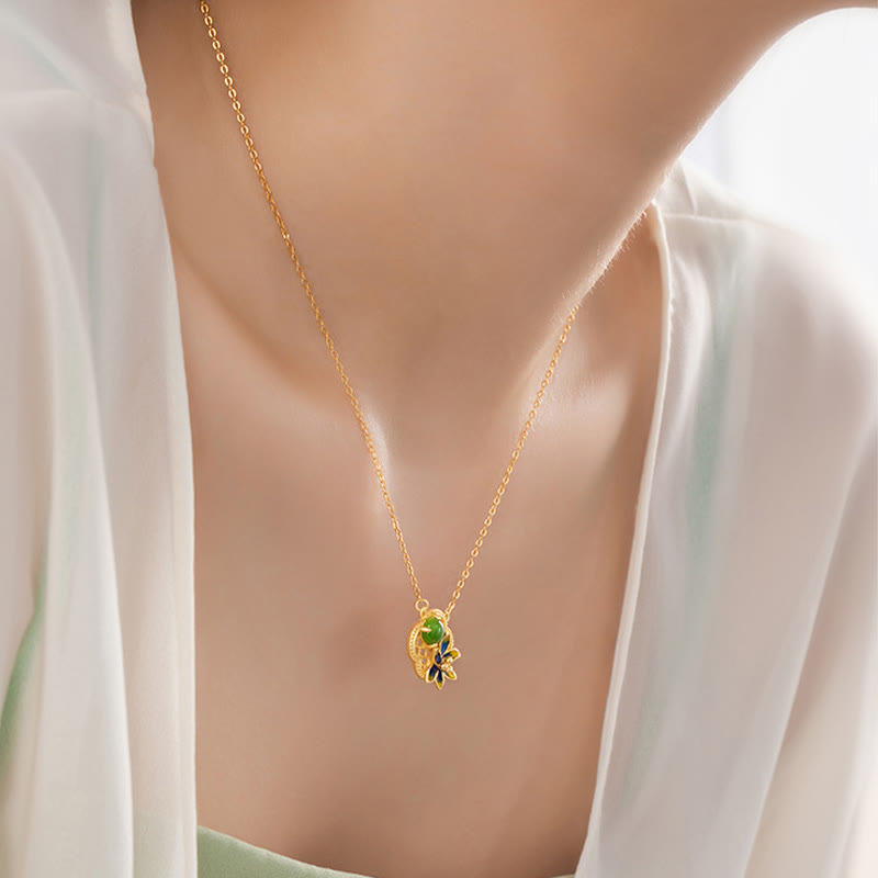 Buddha Stones 925スターリングシルバー 四つ葉のクローバーフラワー 和田シアン翡翠パール ヒーリングネックレス ペンダント ブレスレット イヤリングセット