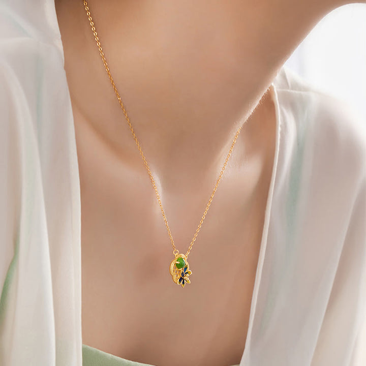 Buddha Stones 925スターリングシルバー 四つ葉のクローバーフラワー 和田シアン翡翠パール ヒーリングネックレス ペンダント ブレスレット イヤリングセット