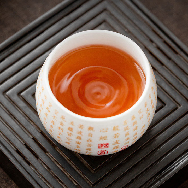 Buddha Stones仏教の般若心経 小傅字 陶器 蓋付き蓋碗 カンフーティーカップ＆ソーサー