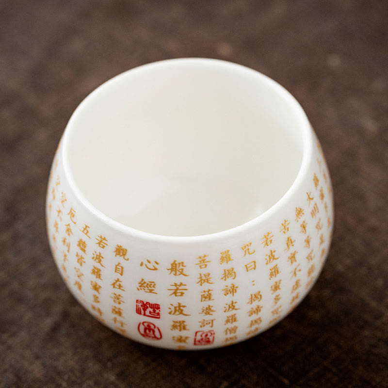 Buddha Stones仏教の般若心経 小傅字 陶器 蓋付き蓋碗 カンフーティーカップ＆ソーサー