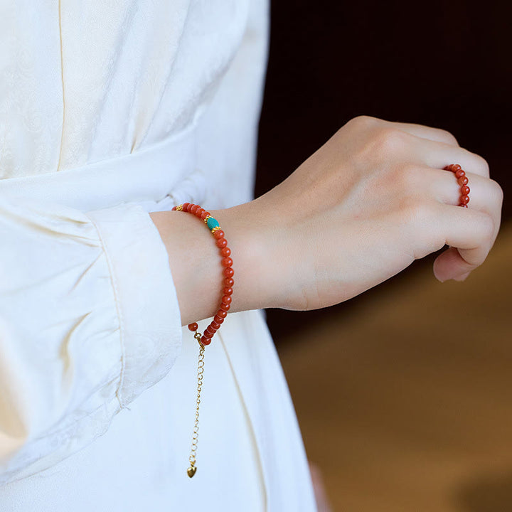 Buddha Stones 925スターリングシルバーメッキゴールド天然レッドアゲートターコイズコンフィデンスブレスレットネックレスペンダントリングセット