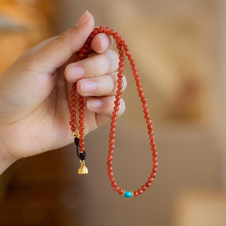 Buddha Stones 925スターリングシルバーメッキゴールド天然レッドアゲートターコイズコンフィデンスブレスレットネックレスペンダントリングセット