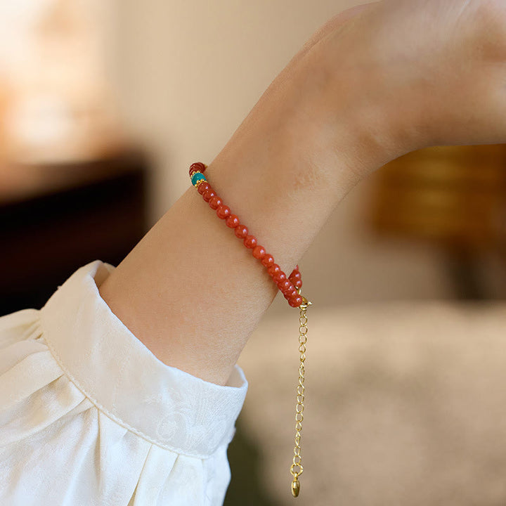 Buddha Stones 925スターリングシルバーメッキゴールド天然レッドアゲートターコイズコンフィデンスブレスレットネックレスペンダントリングセット