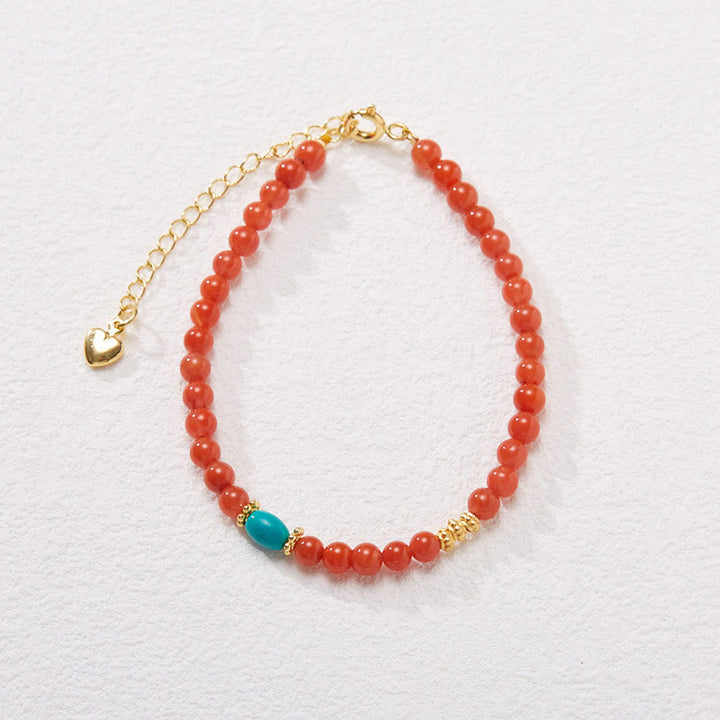 Buddha Stones 925スターリングシルバーメッキゴールド天然レッドアゲートターコイズコンフィデンスブレスレットネックレスペンダントリングセット