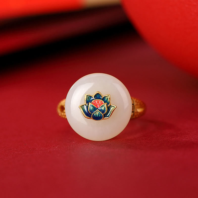 Buddha Stones925 スターリングシルバー ゴールドメッキ 和田翡翠 蓮華 幸運 リング イヤリング セット