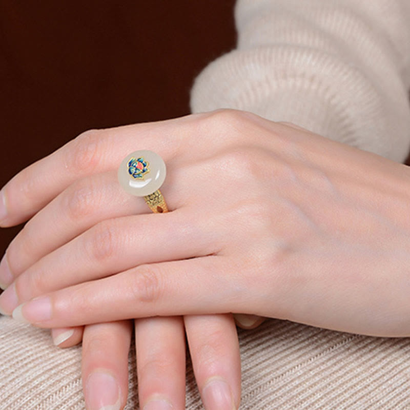 Buddha Stones925 スターリングシルバー ゴールドメッキ 和田翡翠 蓮華 幸運 リング イヤリング セット