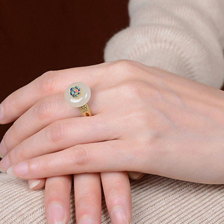 Buddha Stones925 スターリングシルバー ゴールドメッキ 和田翡翠 蓮華 幸運 リング イヤリング セット