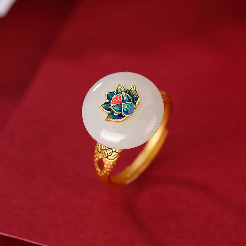 Buddha Stones925 スターリングシルバー ゴールドメッキ 和田翡翠 蓮華 幸運 リング イヤリング セット