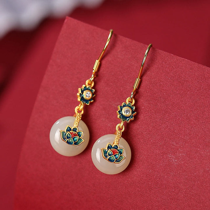 Buddha Stones925 スターリングシルバー ゴールドメッキ 和田翡翠 蓮華 幸運 リング イヤリング セット