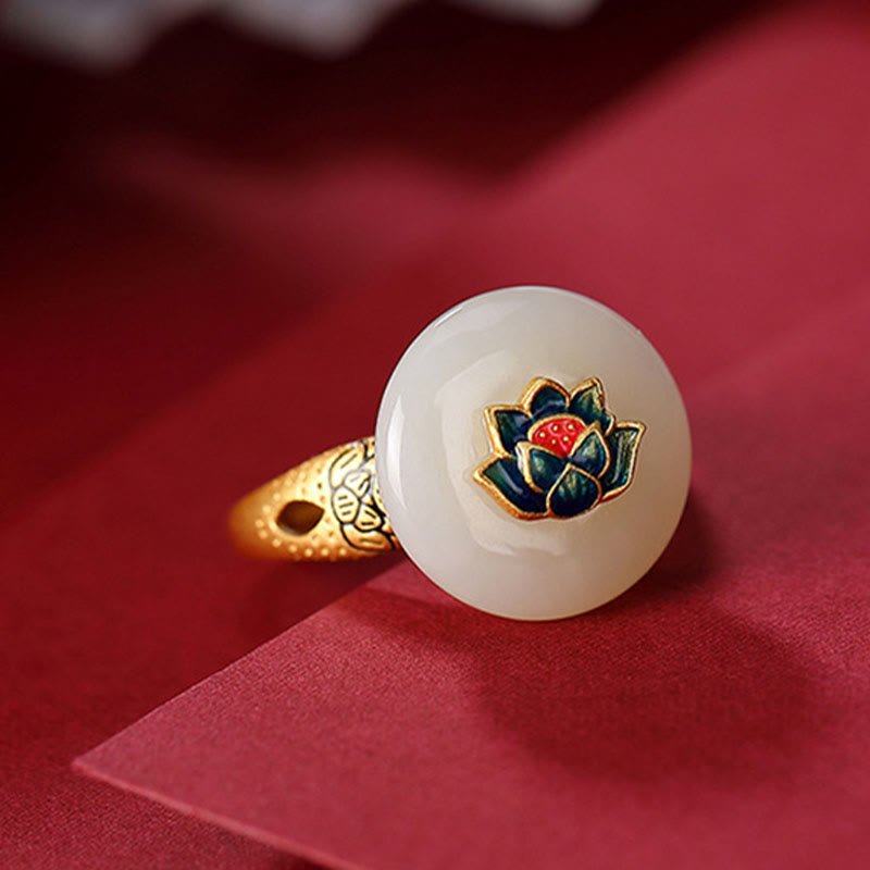 Buddha Stones925 スターリングシルバー ゴールドメッキ 和田翡翠 蓮華 幸運 リング イヤリング セット
