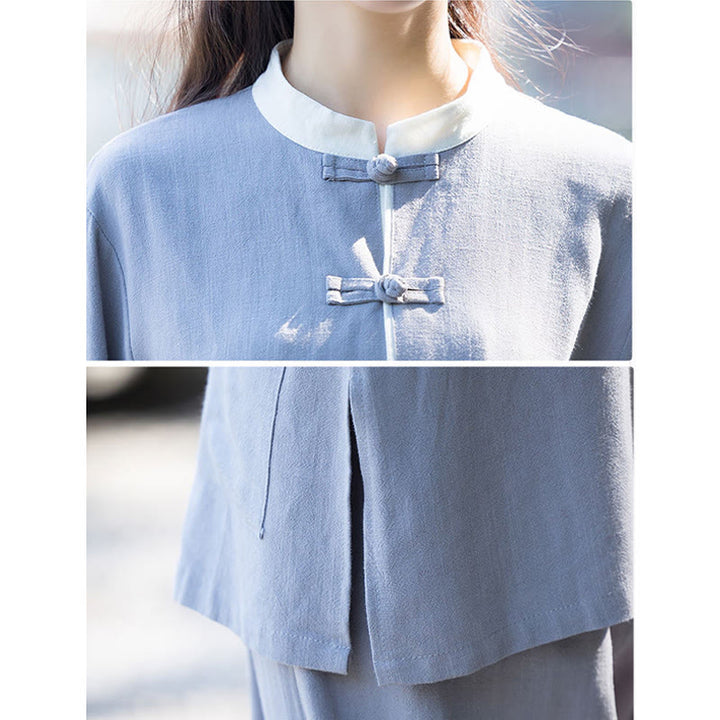 Buddha Stones 2点 カエルボタン 長袖シャツ トップパンツ 瞑想 禅 太極拳 コットンリネン 衣類 レディース セット - image 10