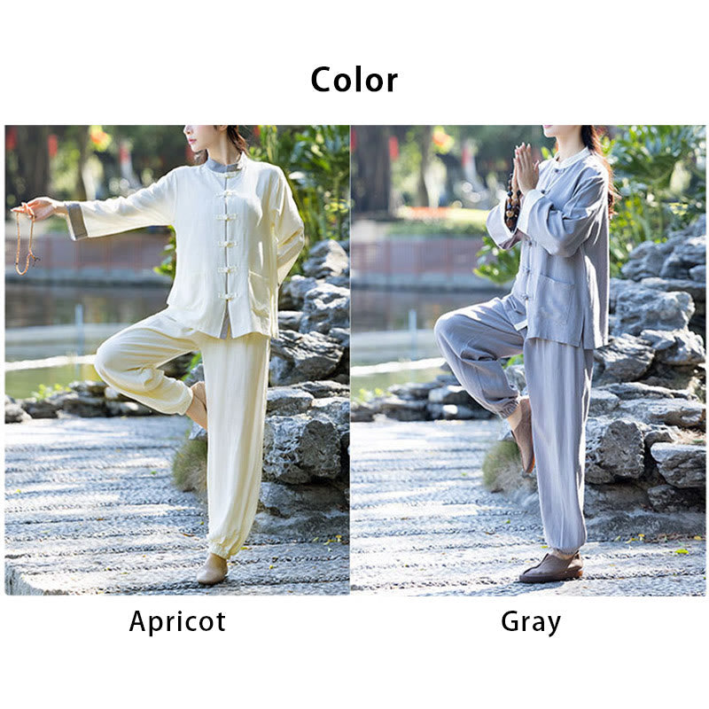 Buddha Stones 2点 カエルボタン 長袖シャツ トップパンツ 瞑想 禅 太極拳 コットンリネン 衣類 レディース セット - image 13