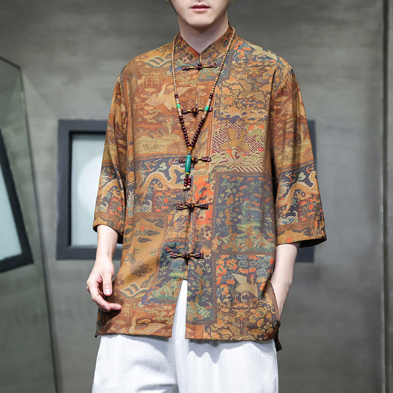 Buddha Stones風景中国龍柄中国七分袖シャツメンズTシャツ - チャイニーズドラゴン（上半身のみ） - US/UK/AU46、 EU56 (5XL)  - image 13