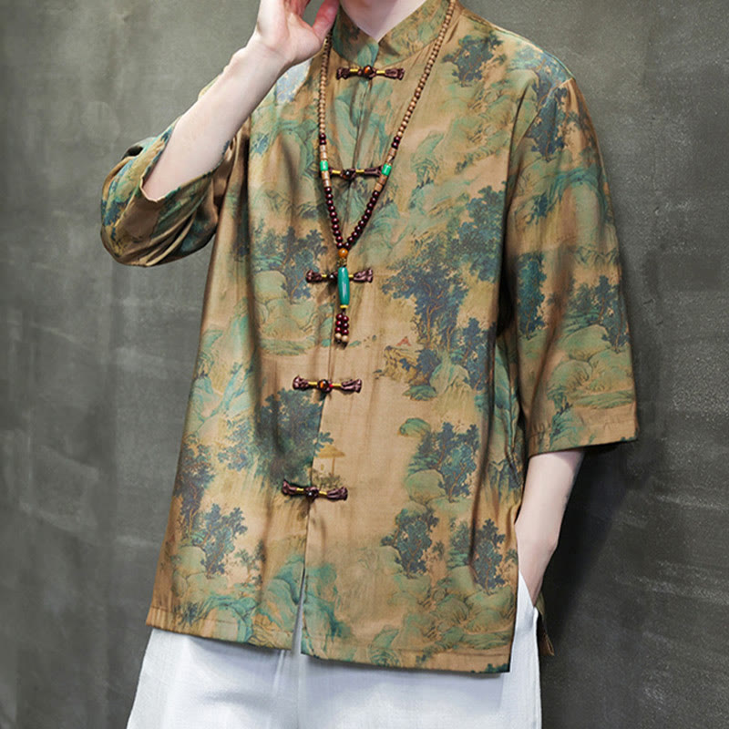 Buddha Stones風景中国龍柄中国七分袖シャツメンズTシャツ - image 1